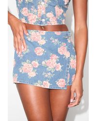 Lulus - Ophirah Light Wash Floral Denim Skort - Lyst