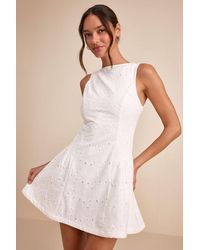 Lulus - Celenia Eyelet Embroidered Sleeveless Mini Dress - Lyst