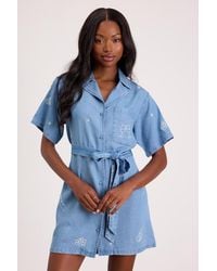 Lulus - Neila Light Wash Denim Embroidered Mini Dress - Lyst
