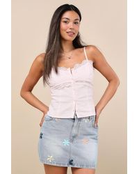 JACQUIE THE LABEL - Mila Light Wash Floral Embroidered Denim Mini Skirt - Lyst
