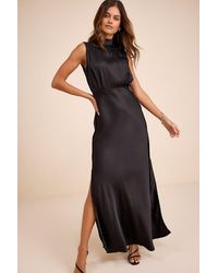 Lulus - Classic Elegance Satin Sleeveless Mock Neck Maxi Dress - Lyst