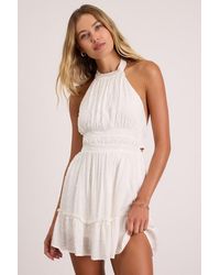 Lulus - Zahia Swiss Dot Ruffled Halter Mini Dress - Lyst