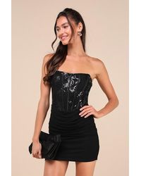 Lulus - Exquisite Allure Mesh Sequin Strapless Bustier Mini Dress - Lyst