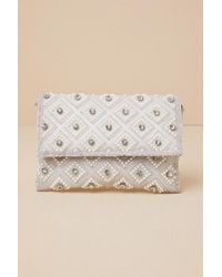 Lulus - Sparkly Passion Rhinestone Pearl Clutch - Lyst