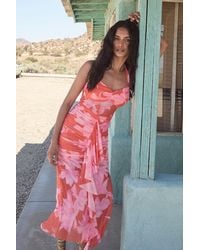 Lulus - Keyla And Floral Mesh Ruched Midi Dress - Lyst