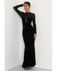 Lulus - Alluring Fixation Velvet Mesh Long Sleeve Maxi Dress - Lyst