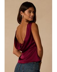 Lulus - Arquette Wine Satin Cowl Back Tank Top - Lyst