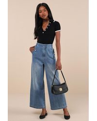 Lulus - Trending Outlook Medium Wash High-Rise Wide-Leg Jeans - Lyst