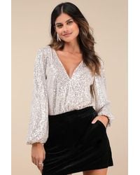 Lulus - Evening Of Wonder Sequin Long Sleeve Bodysuit - Lyst