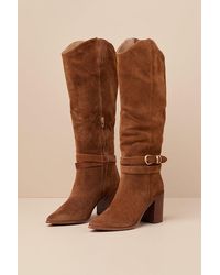 Dolce Vita - Tyrone Wide Calf Suede Buckle Pointed-Toe Knee-High Boots - Lyst