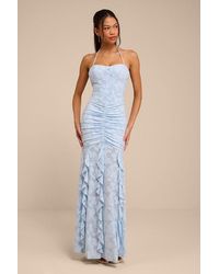 Lulus - Dimona Floral Burnout Ruched Maxi Dress - Lyst
