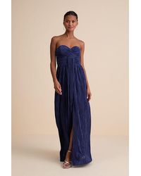 Lulus - Oswin Satin Plisse Strapless Maxi Dress - Lyst