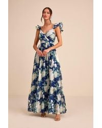 Lulus - Soiree Perfection Floral Ruffled Tiered Maxi Dress - Lyst