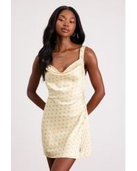 Lulus - Candace Polka Dot Satin Mini Dress - Lyst