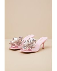 Lulus - Lumena Baby Satin Flower High Heel Slide Sandals - Lyst