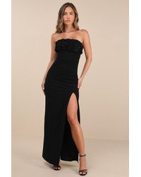 Lulus - Fiore 3D Rosette Strapless Maxi Dress - Lyst