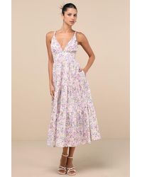 Lulus - Brightly Blossoming Multi Floral Tiered Midi Dress - Lyst