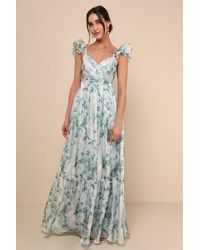 Lulus - Soiree Perfection Floral Ruffled Tiered Maxi Dress - Lyst