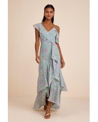 Lulus - Velma Sage Floral Ruffled Asymmetrical Maxi Dress - Lyst