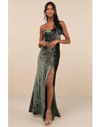 Lulus - Classy Sensation Velvet Pleated Strapless Maxi Dress - Lyst