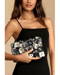Lulus - Blossom With Style Velvet Multi Floral Sequin Beaded Clutch - Lyst