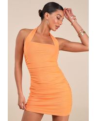 Lulus - Attractive Radiance Mesh Ruched Halter Mini Dress - Lyst