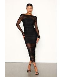 Lulus - Sunama Mesh Ruched Long Sleeve Bodycon Midi Dress - Lyst