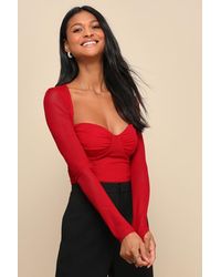 Lulus - Coy Cutie Mesh Bustier Long Sleeve Crop Top - Lyst