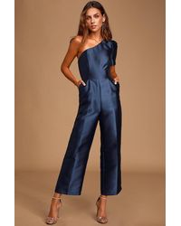 Lulus - Divine Dream Satin One-Shoulder Culotte Jumpsuit - Lyst