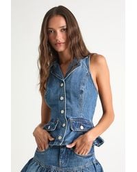 Blank NYC - Georgia Medium Wash Denim Peplum Vest Top - Lyst