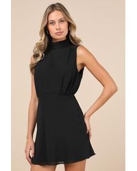 Lulus - Classic Elegance Chiffon Sleeveless Mock Neck Mini Dress - Lyst
