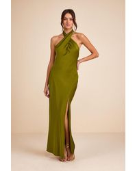 Lulus - Daney Satin Cross-Front Halter Maxi Dress - Lyst