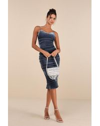 Lulus - Plush Personality Velvet Ruched Bodycon Midi Dress - Lyst