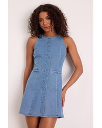 Lulus - Mabyn Medium Wash Denim Button-Front Mini Dress - Lyst
