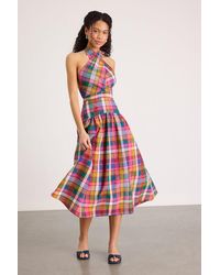 Lulus - Rynna Multi Plaid Cross-Front Halter Midi Dress - Lyst