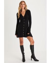 Lulus - Adorably Flirty Button-Front Sweater Mini Dress - Lyst