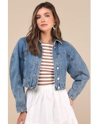 Steve Madden - Adriane Medium Wash Cropped Denim Jacket - Lyst