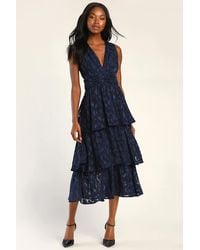 Lulus - Make It Mesmerizing Jacquard Tiered Midi Dress - Lyst