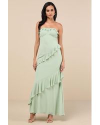 Lulus - Dramatic Allure Ruffled Cutout Strapless Maxi Dress - Lyst