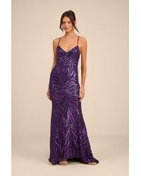 Lulus Photo Finish Sequin Lace-Up Maxi Dress in Purple | Lyst