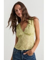Lulus - Dessie Lime Embroidered Tie-Back Tank Top - Lyst