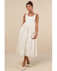 Lulus - Immaculate Elegance Cream Jacquard Lace-Up Midi Dress - Lyst