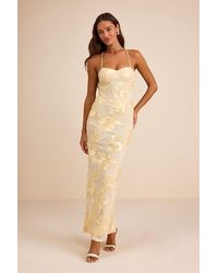Lulus - Nantessa Floral Applique Lace-Up Maxi Dress - Lyst