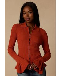 Lulus - Arlinda Rust Knit Textured Cardigan Sweater Top - Lyst