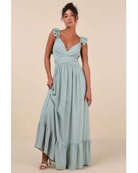 Lulus - Soiree Celebration Floral Ruffled Lace-Up Maxi Dress - Lyst