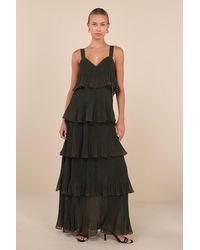 Lulus - Elegant Nature Pleated Sleeveless Tiered Maxi Dress - Lyst