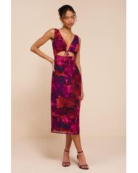 Lulus - Nyasia Multi Abstract Tie-Front Midi Dress - Lyst