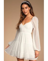 Lulus - Longing And Love Swiss Dot Puff Long Sleeve Mini Dress - Lyst