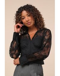 Lulus - Major Affection Lace Collared Cropped Bustier Top - Lyst