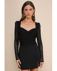 Lulus - Enticing Presence Lace Ruched Backless Long Sleeve Top - Lyst